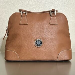 Vintage Dooney & Bourke Pebbled Leather Satchel Brown Zip Top Handbag